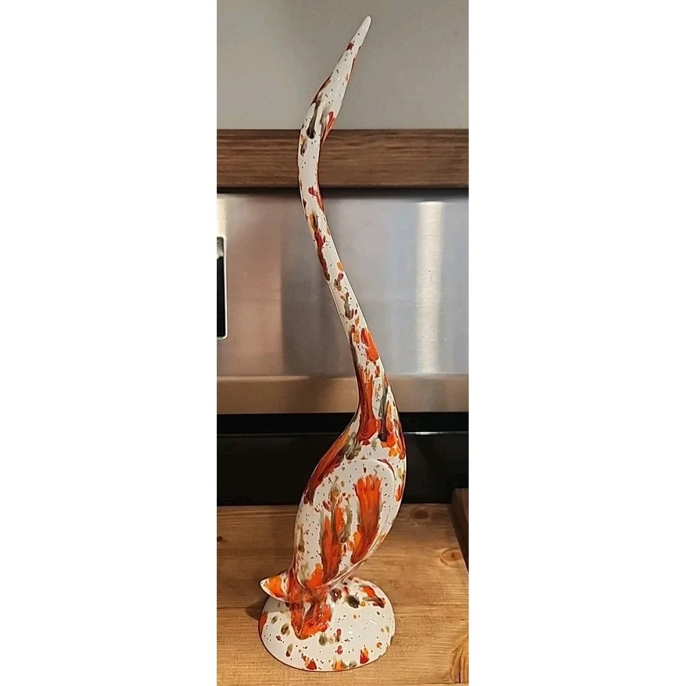 Vintage Mid Century‎ Drip Glaze Set of 2 Crane Bird Egret Figurines Ceramic